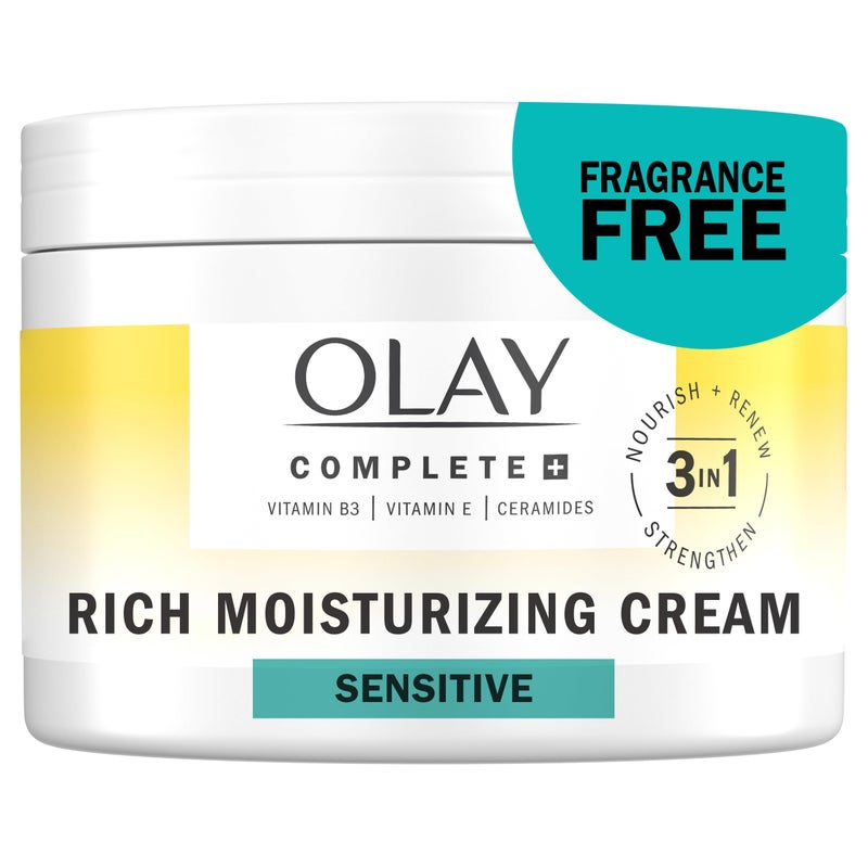Olay Face Moisturizer Complete Rich Moisturizing Cream  FragranceFree Gentle for Dry  Sensitive Skin 3in1 Hydrating to Strengthen Nourish Renew  Niacinamide Vitamin E  Ceramides 85 oz
